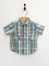 KU0275 ○送料無料 古着 baby GAP ベビーギャップ キッズ 半袖 シャツ サイズ80cm 青 マドラスチェック 綿100% 男の子 爽やか_画像1