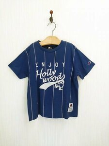 KU0957 ○送料無料 古着 Champion チャンピオン キッズ クルーネック 半袖 Tシャツ サイズ140cm 青 白 ストライプ スポーツ ロゴ