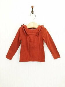 KU1115 0 бесплатная доставка б/у одежда Home Home Kids трикотажный джемпер с длинным рукавом размер 7 красный бордо девочка обе плечо 2 -слойный оборка простой casual 