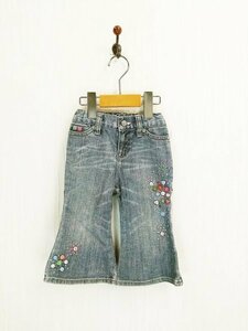 KU1103 ○送料無料 古着 baby GAP ベビーギャップ ベビー 長ズボン 80cm 花模様 刺繍 デニム 水色 ブルー シンプル カジュアル フレアー