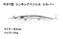 サヨリ型　シンキングペンシル　シンペン　ルアー　シルバー　182mm　54g　マグロ　カツオ　青物　シイラ　ブリ　ヒラマサ　カンパチ_画像1