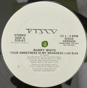 Soul disco record ソウル　ディスコ　レコード　Barry White Your Sweetness Is My Weakness 1978