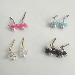 ★SALE★リカちゃん ドール用 チュールリボン 雪だるまピアス 2個 ハンドメイド オーダー