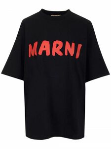 MARNI 半袖 Tシャツ マルニレタリングプリント ミドルスリーブ クルーネック オーバーサイズ ブラック×レッド 36 レディース 美品