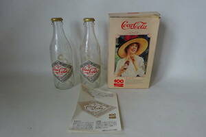 Coca-Cola コカ・コーラ☆100年記念ボトル瓶 2本入り☆空き瓶 箱あり リーフレット付き☆愛されてさわやか100年☆レトロガールイラスト