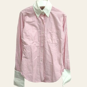 Brooks Brothers / ブルックスブラザーズ レディース ストライプ 半袖ドレスシャツ ブラウス ピンク×白ストライプ 1サイズ I-2607