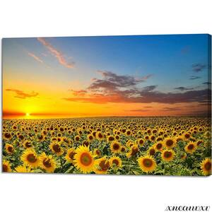 Art hand Auction Sunflower field art panel nature sun large interior wall hanging room decoration decorative painting canvas painting fashion good luck overseas art appreciation redecoration, artwork, painting, graphic