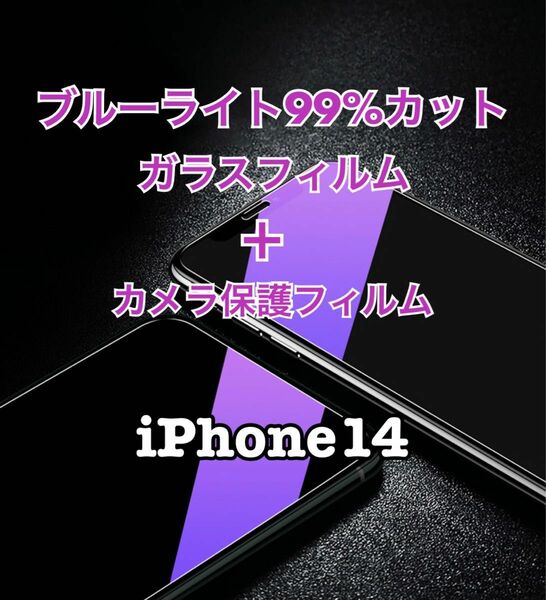 iPhone14用ブルーライト99%カットガラスフィルム ＋カメラ保護フィルム