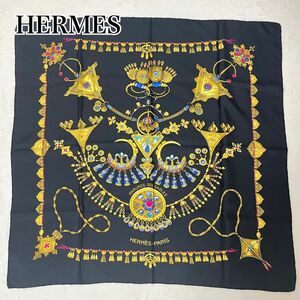 【美品】☆HERMES☆カレ90 シルク スカーフ 砂漠のアクセサリー 黒