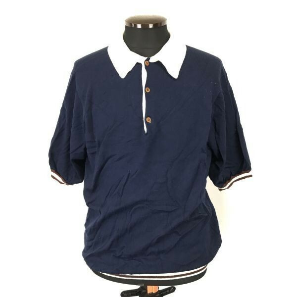 スコットランド製★MURRAY ALLAN/マレーアラン★襟付きコットンニットセーター/長袖ポロシャツ型【Mens size -M程度/紺】sweater◆YBH100