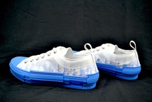 新品 定価約12万 DIOR B23 Low Top Sneaker WHITE BLUE ディオール B23 ロートップ スニーカー オブリーク キャンバス　ホワイト ブルー 42_画像7