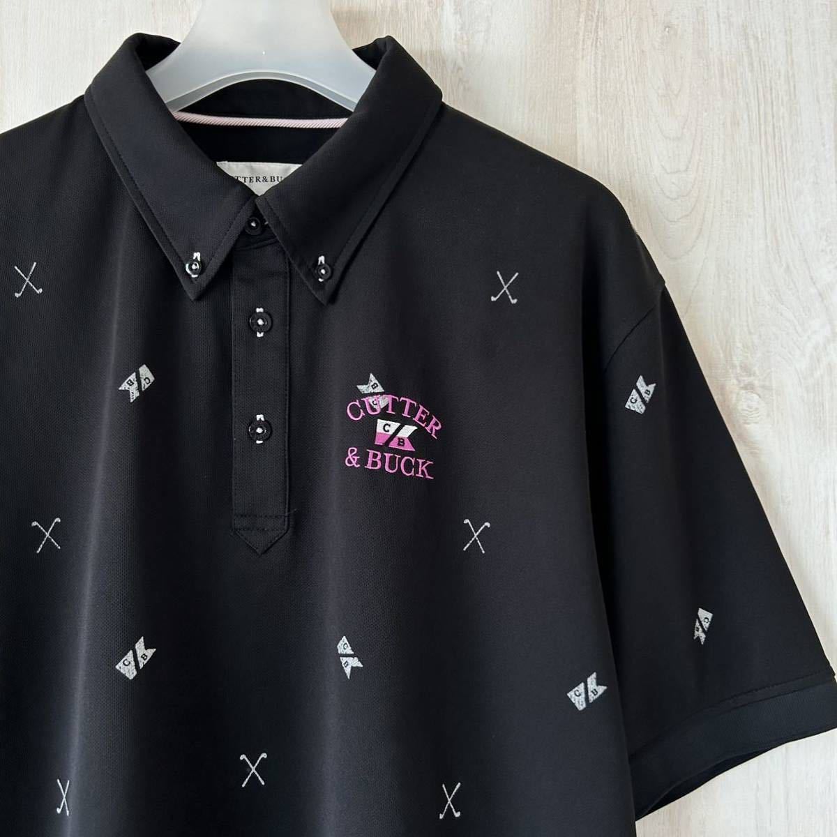 BIRDIE HUNT バーディーハント 半袖 ボタンダウン ポロシャツ メンズ LL (XL) 黒 ブラック ゴルフウェア 吸汗速乾 ストレッチ  JChere雅虎拍卖代购