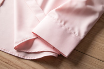 P288-M 新品DCKMANY■シルク混 長袖シャツ メンズ ノーアイロン 形態安定 ドレスシャツ ワイシャツ 無地 ビジネス シャツ/ピンク_画像5