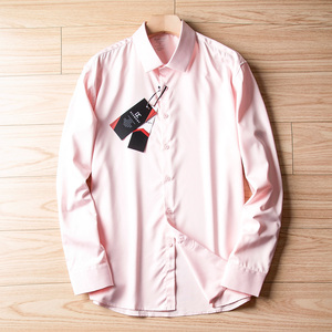 P288-L 新品DCKMANY■シルク混 長袖シャツ メンズ ノーアイロン 形態安定 ドレスシャツ ワイシャツ 無地 ビジネス シャツ/ピンク