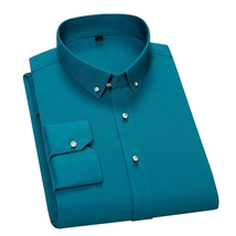D614-XL新品DCKMANY■長袖シャツ メンズ ドレスシャツ 無地 ノーアイロン ビジネス ワイシャツ シルクのような質感/ダークグリーン_画像1