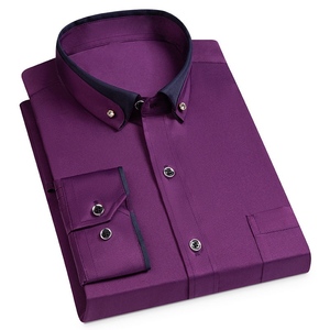 D904-2XL新品DCKMANY■カラーマッチング 長袖シャツ メンズ ドレスシャツ ノーアイロン ワイシャツ シルクのような質感/パープル