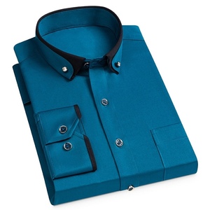 D905-2XL新品DCKMANY■カラーマッチング 長袖シャツ メンズ ドレスシャツ ノーアイロン ワイシャツ シルクのような質感/ダークグリーン