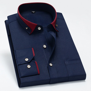 D907-2XL新品DCKMANY■カラーマッチング 長袖シャツ メンズ ドレスシャツ ノーアイロン ワイシャツ シルクのような質感/ネイビー
