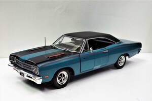 [aw]1/18 plymouth Roadrunner 1969 year turquoise metallic / black leather top ( commodity N AWM1289) die-cast made. minicar 