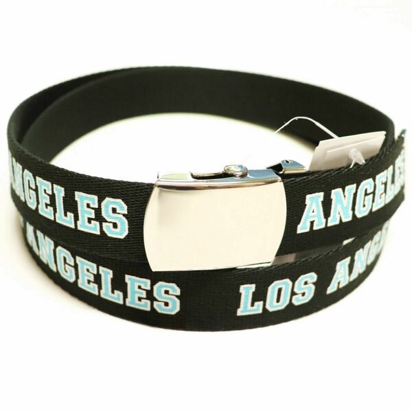 新品　ロサンゼルス LOS ANGELES ロゴプリント カジュアル 調整可能 ベルト BELT 黒