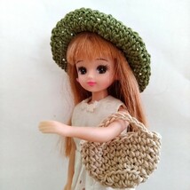 帽子 バッグ セット 麦わら帽子 かごバッグ 夏 リゾート かぎ針編み ハンドメイド 服 洋服 リカちゃん 小物_画像2