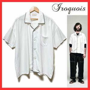 Iroquois イロコイ C/Rビエラ パイピング 半袖 シルク オープンカラー ビッグシルエット シャツ カットソー トップス 1 白 ホワイト 383118