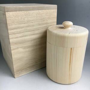 ut9/66 未使用 檜 小物入れ 15.5×9.5cm 蓋（取っ手付）円筒方 茶筒方 木製 木箱 ヒノキ ひのき インテリア④〇