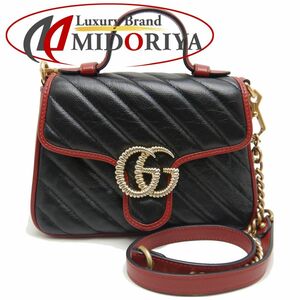 グッチ GUCCI ミニトップハンドルバッグ 583571 ハンドバッグ GGマーモント キルティングスモール ブラック レッド / 250811【中古】