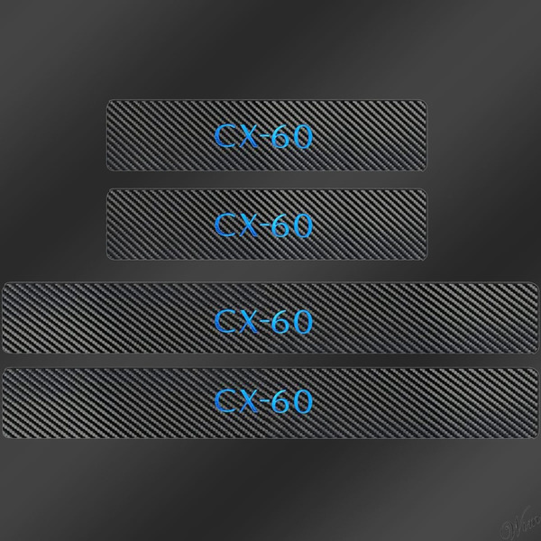 ◆サイドの雰囲気を引き締める◆ スカッフプレート 4枚セット 3Mテープ 自動車 内装 マツダ 専用設計 簡単設置 CX-60 ブルーロゴ