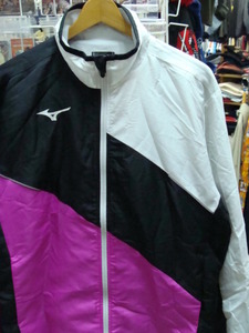 ミズノ Mizuno ジップアップ ポリエステルジャケット 白×黒×ピンク (M)　