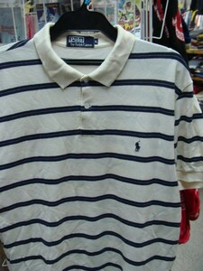 Polo Ralph Lauren ポロラルフローレン 鹿の子 ポロシャツ 生成り×紺 (L)