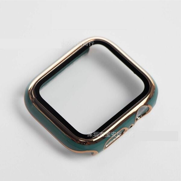 Apple Watch 文字盤 ケース カバー 45mm　グリーン+ゴールド 