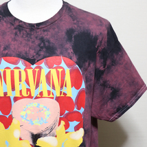 アメリカ購入 新品 NIRVANA ニルヴァーナ Heart Shaped Box ジャケット フォトプリント Tシャツ タイダイ ブラック ワイン XL_画像3