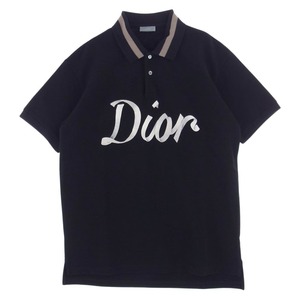 Dior ディオール 22AW 293J831A0455 ロゴ刺繍 ポロシャツ ブラック系 XL【中古】