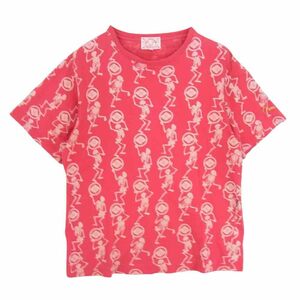 EVISU エヴィス スカル総柄 クルーネック 丸首 半袖 Tシャツ レッド系 40【中古】