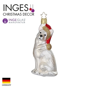 クリスマスツリー 飾り オーナメント INGE-GLAS MANUFAKTUR フロッケ 白い犬 フロック 12.5cm［10055S022］