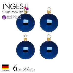 クリスマスツリー 飾り オーナメント ボール セット 北欧 INGE-GLAS MANUFAKTUR ミッドナイトブルーシャイニー 6cm 4個入［10368T070］