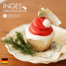 クリスマスツリー 飾り オーナメント 北欧 INGE-GLAS MANUFAKTUR クリスマスカップケーキ 赤 7.5cm［10059S022］_画像1