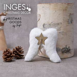クリスマスツリー オーナメント INGE-GLAS GOODS 天使の羽 エンジェルウィング ふわふわ もこもこ ホワイト ゴールド 12cm［700001255］