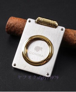 O656☆新品新1個cohiba 2で1ステンレス鋼シガーカッターシガーパンチでダーツ用葉巻はさみ切断ナイフ金属