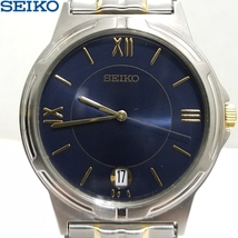 送料520円～SEIKOデイト7N42-0AV0ネイビー×ゴールド シルバー ステンレスSS×GPコンビDateメンズ 腕時計セイコーSGE761P1クォーツ生活防水_画像1