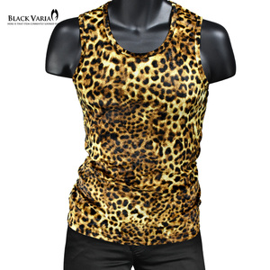 9#213101-br BLACK VARIA leopard leopard print Leopard made in Japan animal stretch thin tanker men's ( Brown tea yellow yellow ) L made in Japan Une