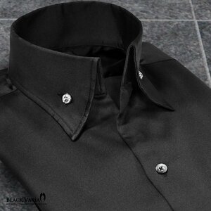 201354-bk BLACK VARIA 無地 パウダーサテン スキッパー BDドレスシャツ スリム メンズ(ブラック黒) M 上品 パーティー 細身