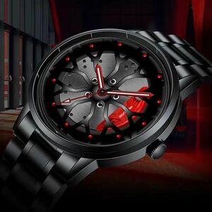 メンズ腕時計 新品未使用 アナログ ホイールデザイン クォーツ ファッション ウォッチ 腕時計 ブラック