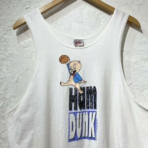 送料¥185 ビンテージ90'sナイキUSA製スペースジャムワーナーキャラプリントタンクトップLムービー映画アニメTシャツ