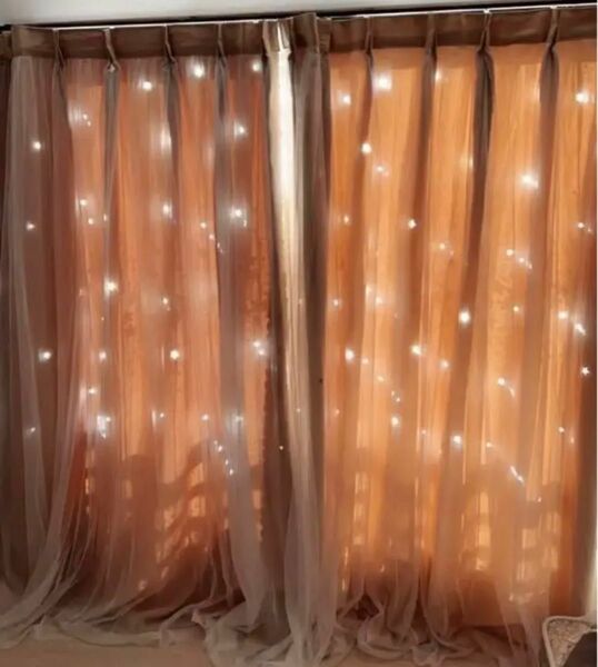 姫系 星柄カーテン 一体型カーテン ベージュ 子供部屋 100cm ×200 2枚