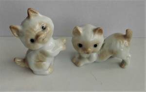 ☆古い陶器製人形★猫の人形2体★ネコ・ねこ★高さ6cm・4.5cm★