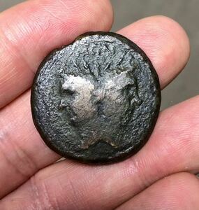 【歴史的古代コイン】古代共和制ローマ 三頭政治　ポンペイウスの肖像入りアス青銅貨