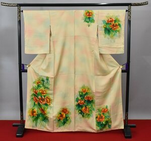 附下訪問着 披露宴 花 秋草文 おしゃれ 身丈160.5cm 裄丈65cm ★着物 パーティー t‐838