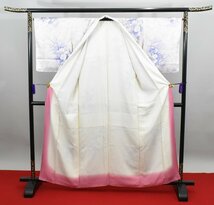 小紋 着物 薄紫色 花 葉 おしゃれ 可愛い リメイク素材 趣味 バッグ 身丈156cm 裄丈66.5cm　★ kb-4727_画像6